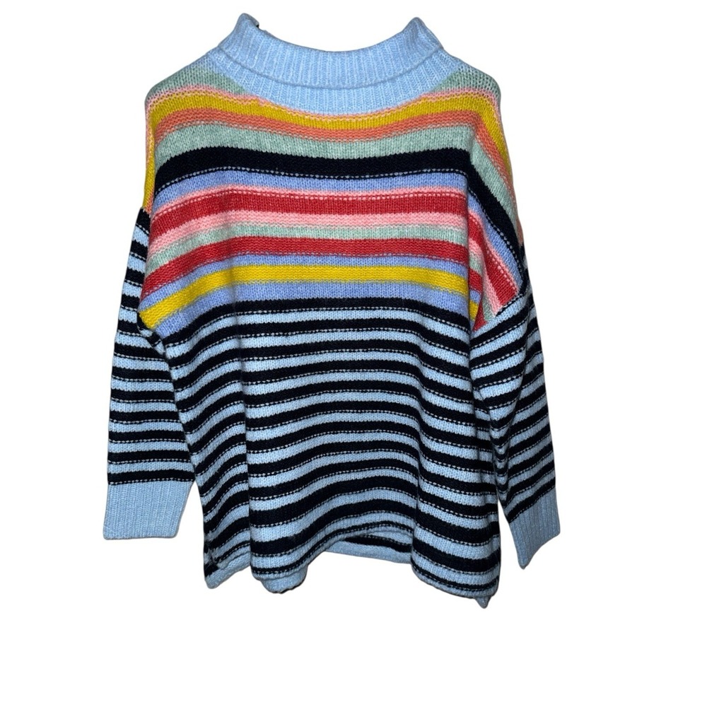 Mersea SeaHappy Striped Mock Neck Oversized Pullover Sweater‎ Blue OS New